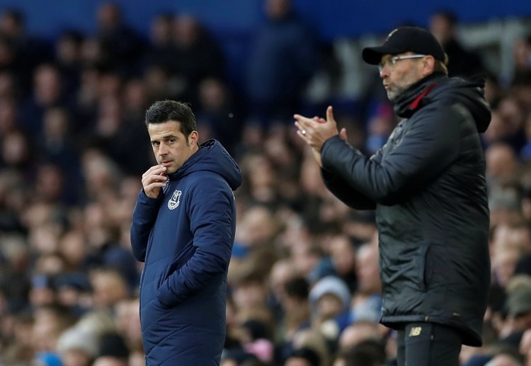 Marco Silva and Jurgen Klopp both on hands during the Merseuside derby in Premier League