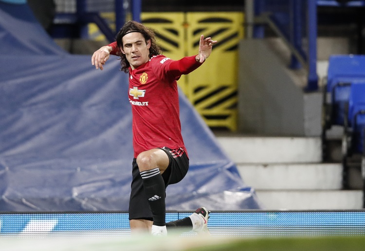 Edinson Cavani breaks the deadlock during Manchester United's EFL Cup match against Everton