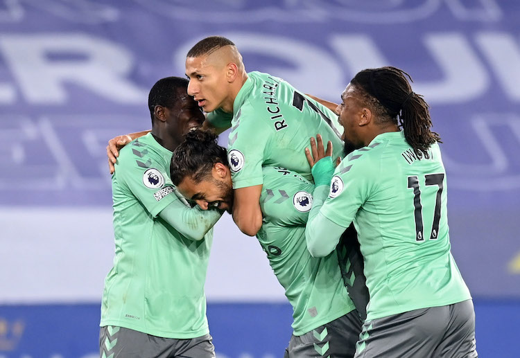 Richarlison gives Everton a first-half lead during a Premier League clash against Leicester City