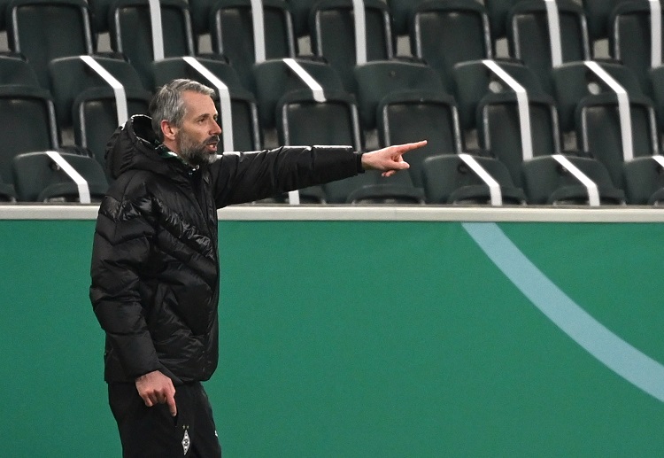 Marco Rose giving instructions to his Borussia Monchengladbach squad during a recent DFB-Pokal game