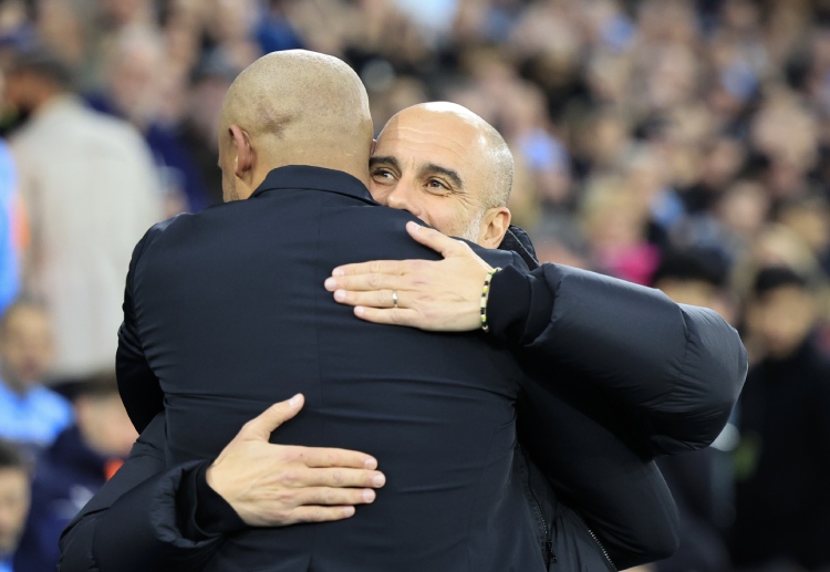 Vincent Kompany of Burnley and Pep Guardiola of Manchester City clash on Premier League matchday one at Turf Moor